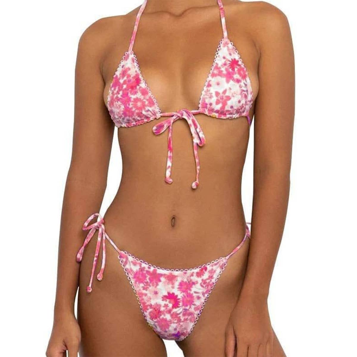 FLORAL DEEP V PUSH UP BIKINI TWO PIECE SWIMSUIT_CWMW0767