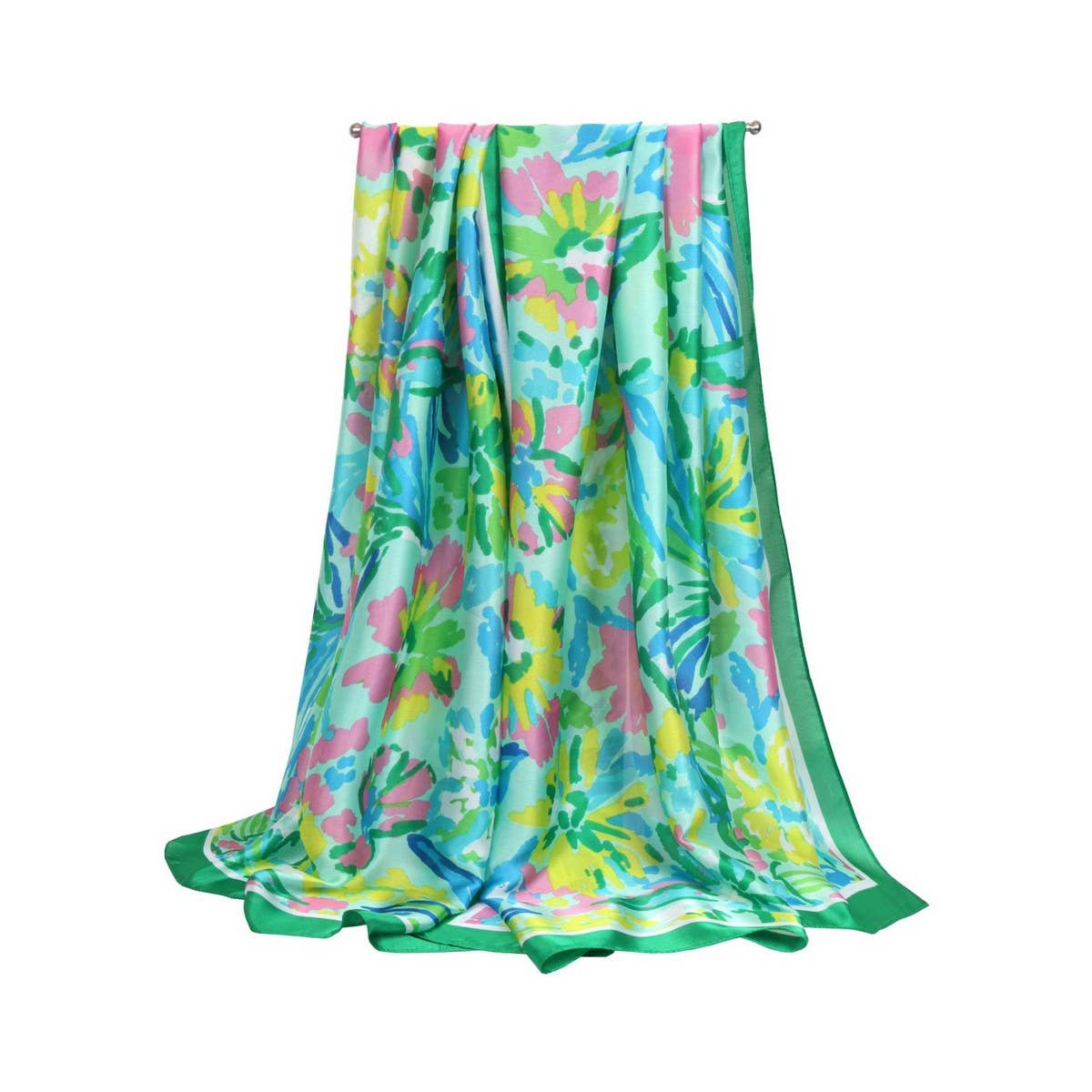 RAINBOW FLORAL SATIN SCARF SUMMER SUNPROOF WRAP_CWASC0673
