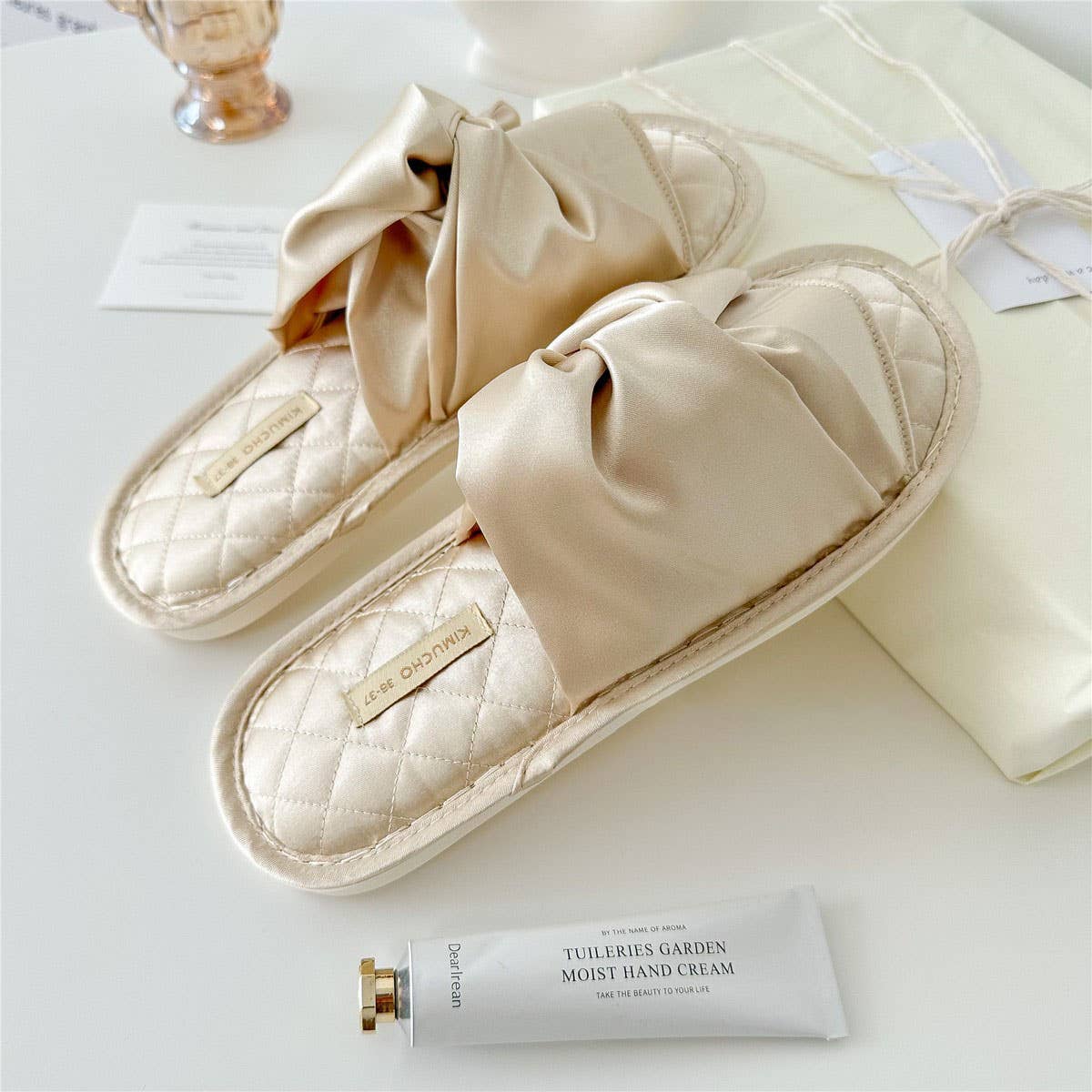 CROSS BOWKNOT FABRIC SLIPPERS INDOOR SLIPPERS_CWMM2976