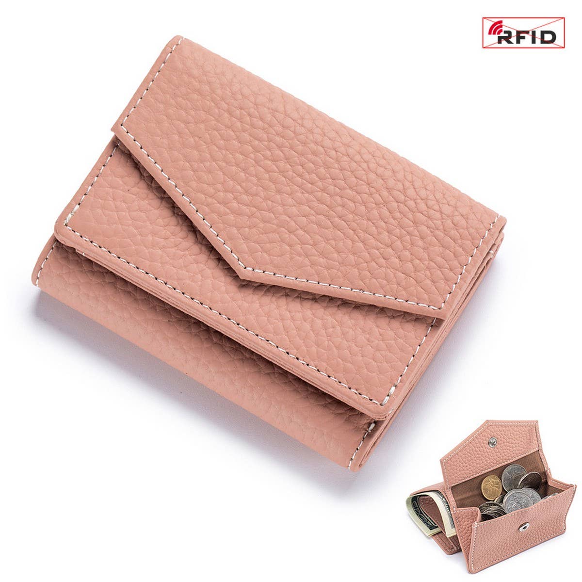 FASHION GENUINE LEATHER SHORT TRIFOLD MINI WALLET_CWAB3785