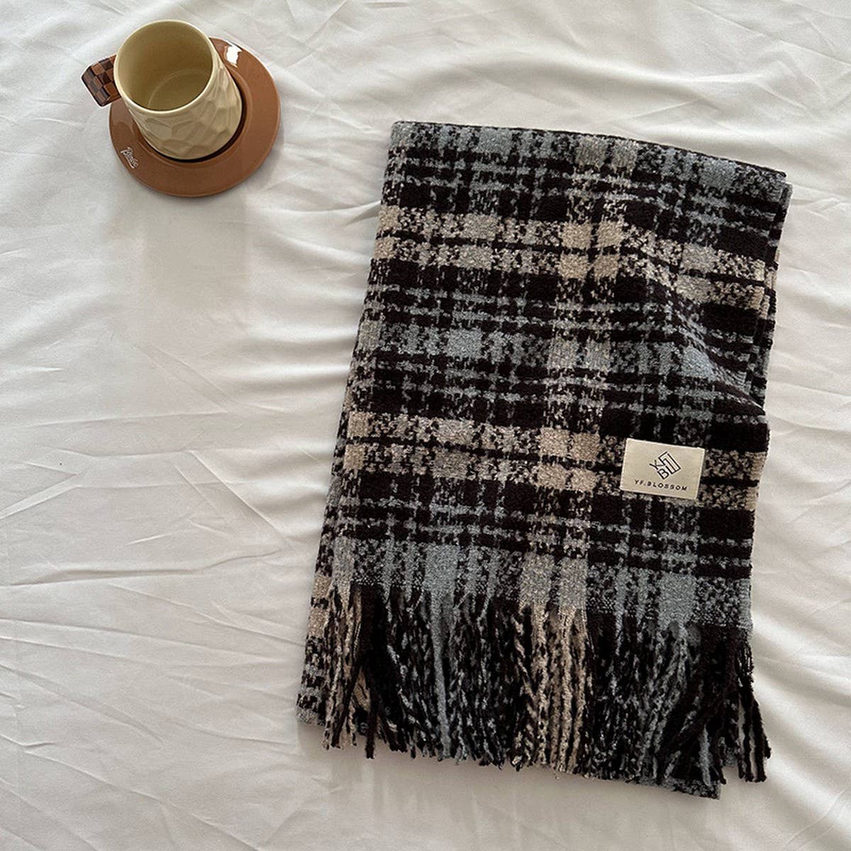 BROWN CHECK SCARF THICK DUAL USE WINTER WRAP_CWASC2299