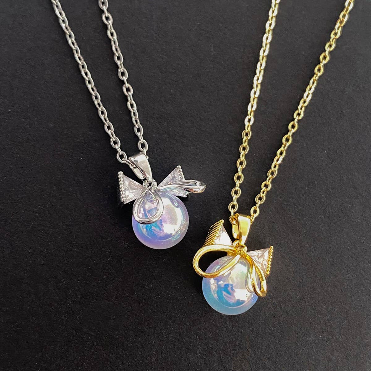 MERMAID PEARL BOW ZIRCON NECKLACE FOR WOMEN_CWAJE3087