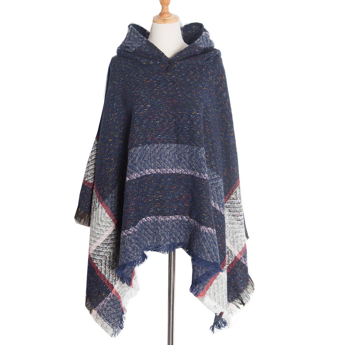 Women Herringbone Pattern Hooded Shawl_Cwasc1202