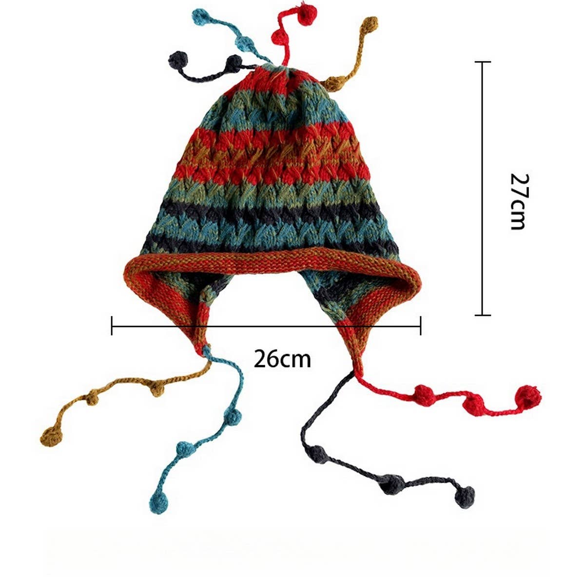 COLORFUL BALL EARFLAP LACE UP TASSEL KNITTED HAT_CWAH2061