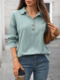 Solid-Color Lapel Loose Long-Sleeved Sweatshirt