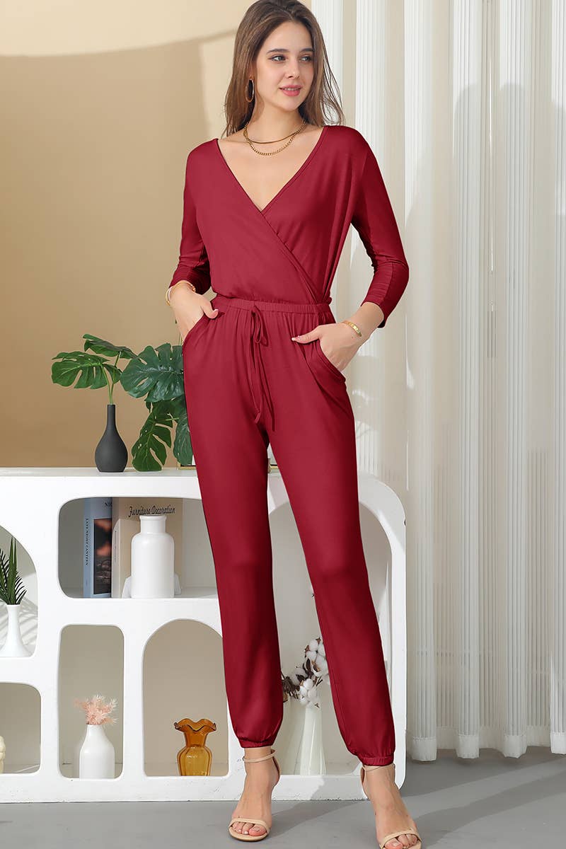 Solid V Neck Top Jumpsuit_Cwsjs216