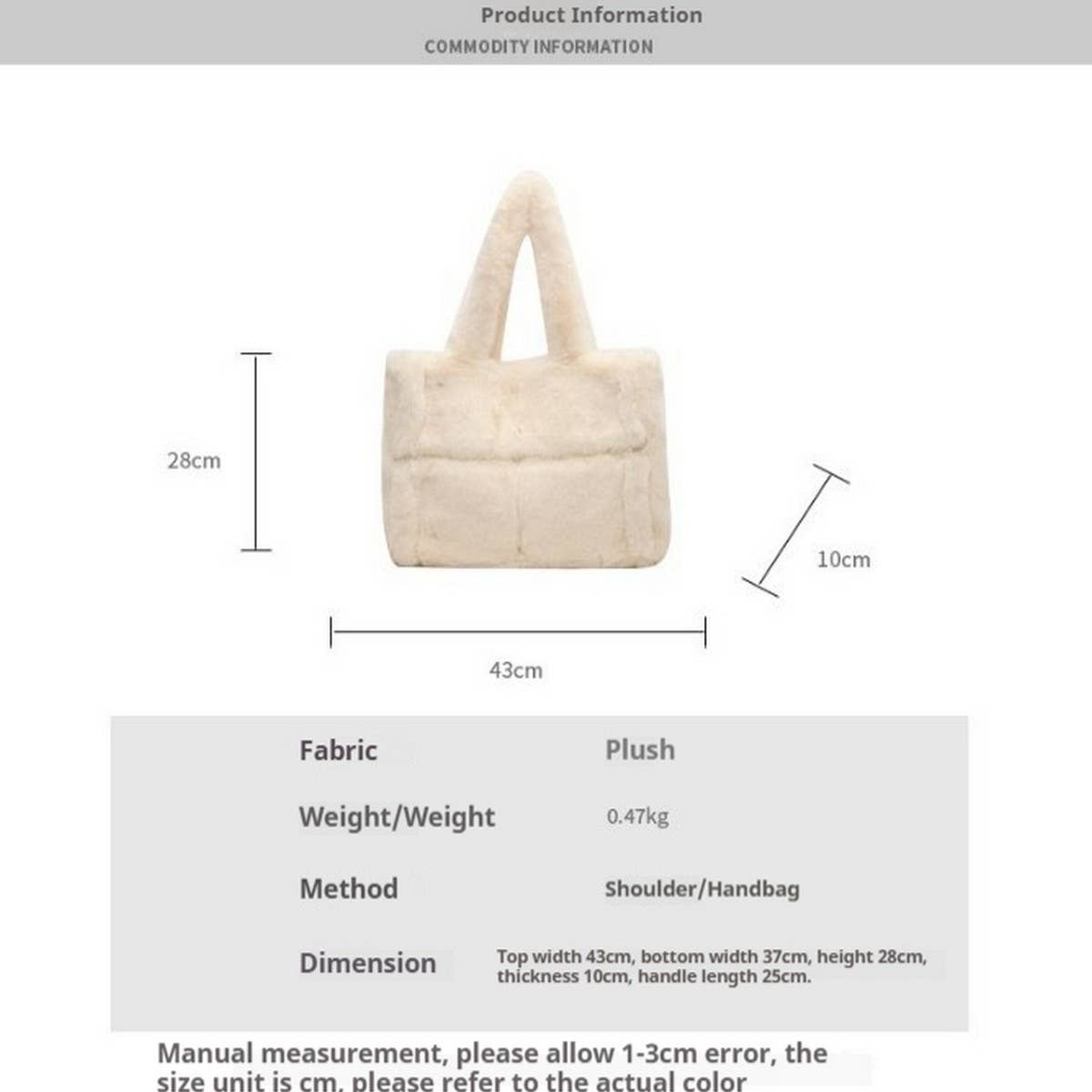 FAUX RABBIT FUR TOTE BAG WOMEN LARGE HANDBAG_CUAB00603