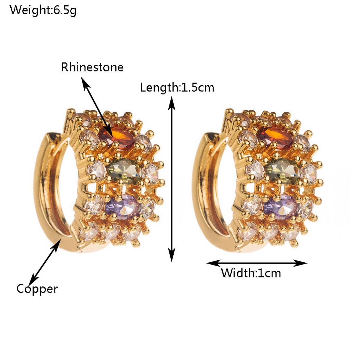 COLORFUL CZ HOLLOW HOOP EARRINGS GOLD PLATED BRASS_CWMM8513