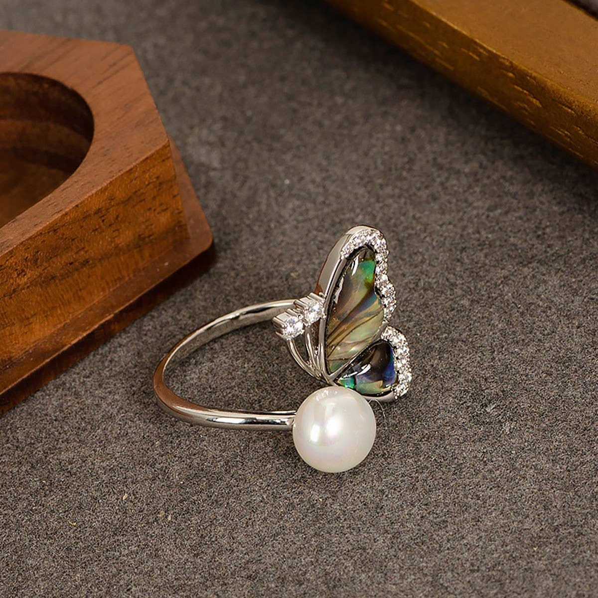 Zircon Pearl Colorful Natural Abalone Ring_Cwmm4298