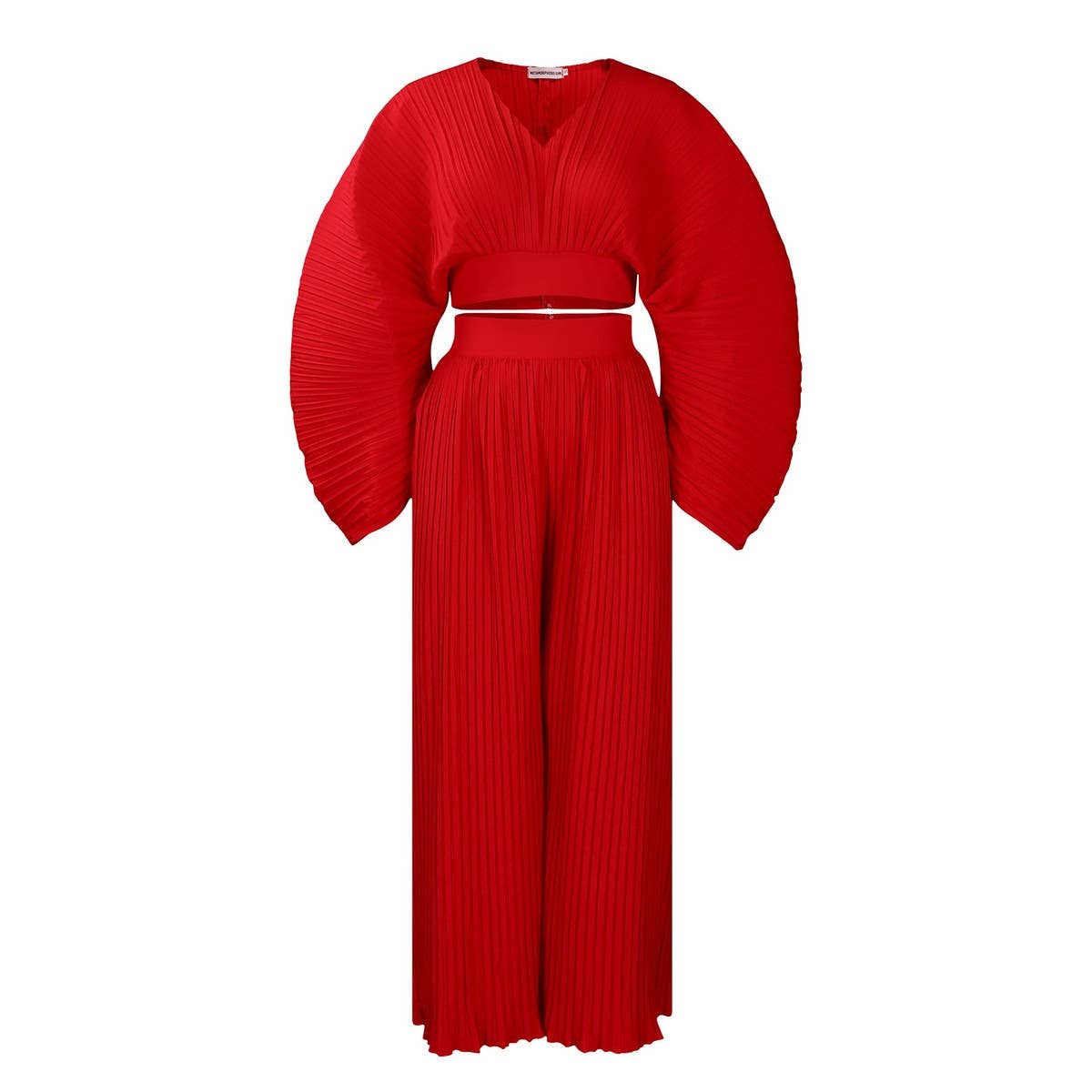 PLEATED V NECK TOP AND WIDELEG PANTS TWO PIECE SET_CWSTB1138