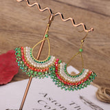 FASHIONABLE HAND WOVEN GREEN FAN EARRINGS_CWAJE4004