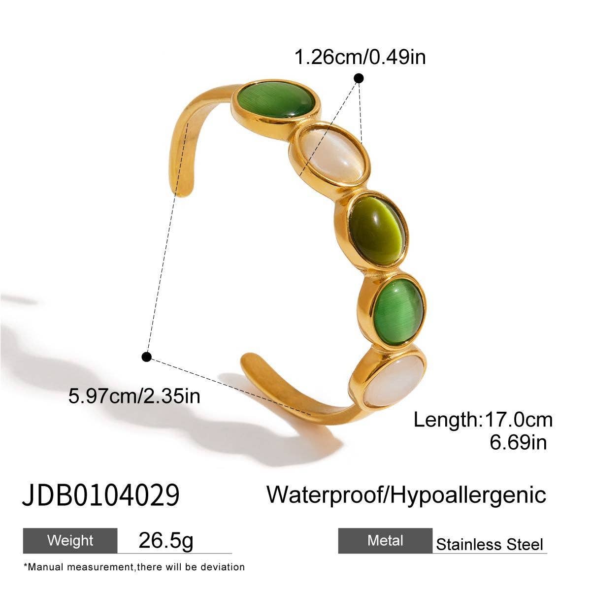 LUXURY 18K GOLD GREEN WHITE CATS EYE CUFF_CWAJE4817