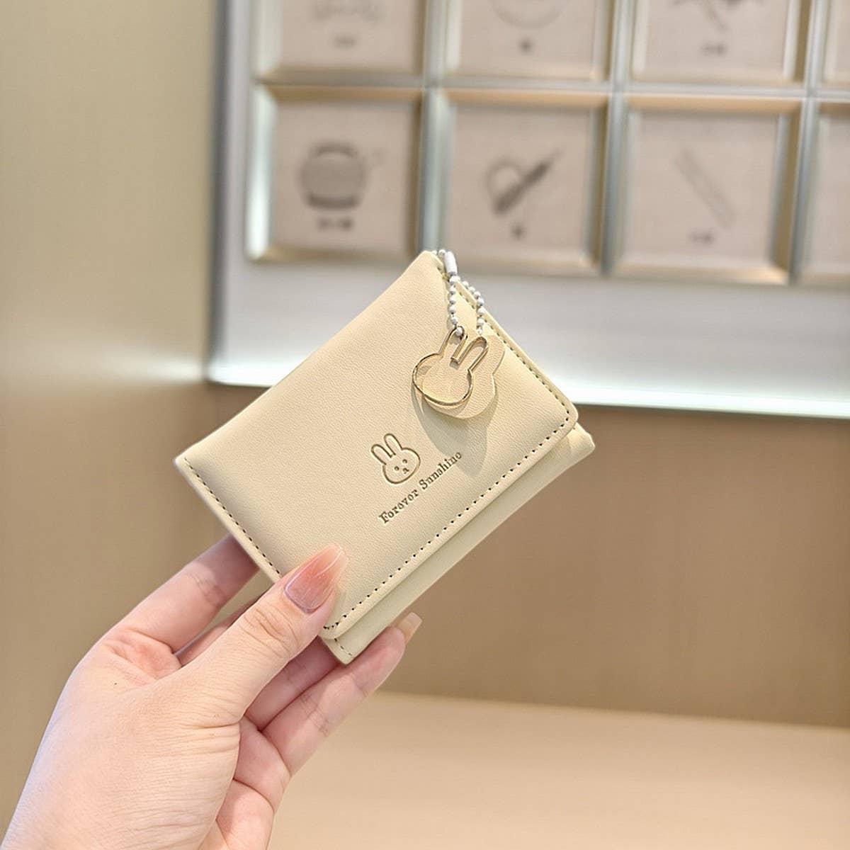 Cute Bunny Print Candy Color Trifold Wallet_Cwab06222