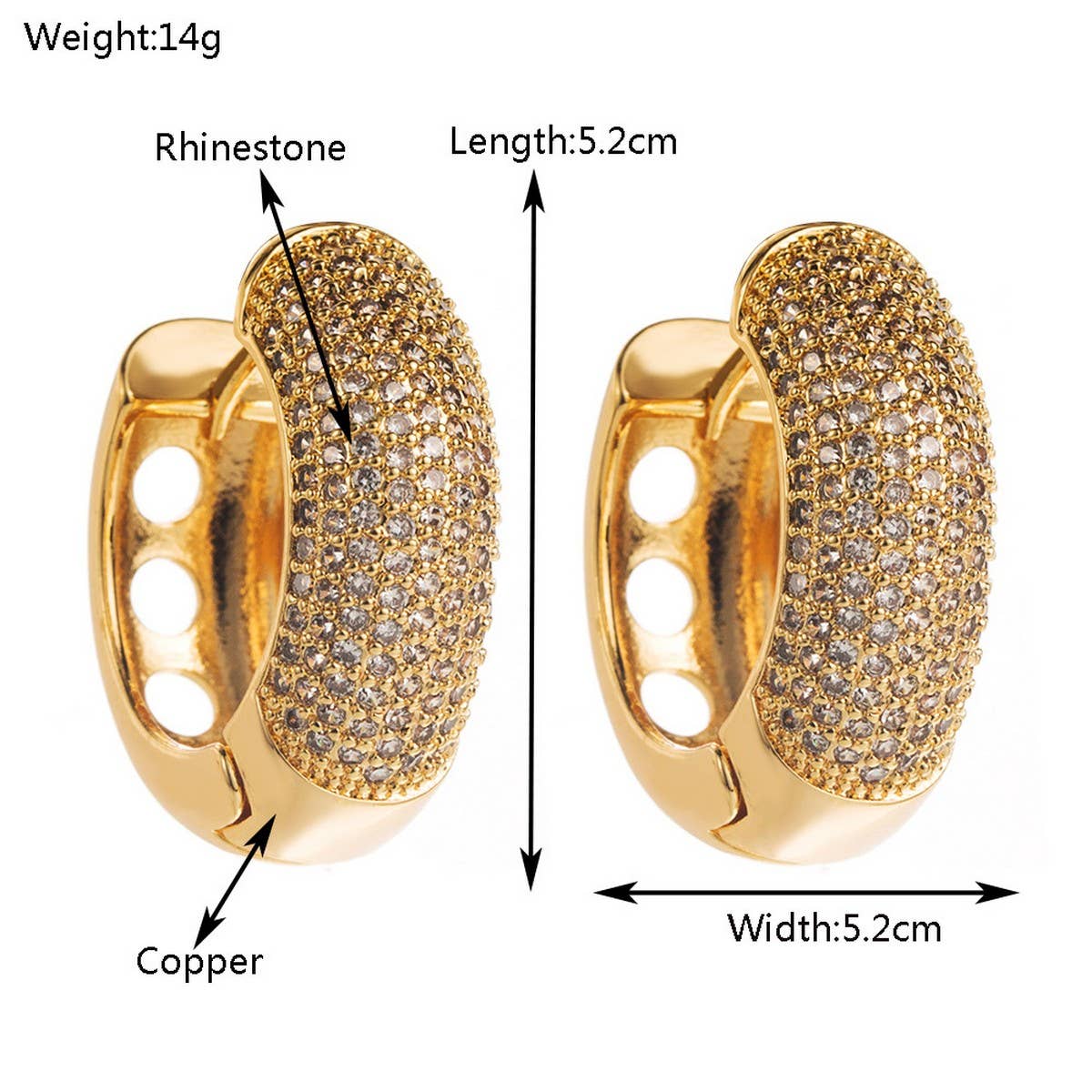 U-Shaped Starry Hoop Earrings Gold-Plated Brass_Cwmm8535
