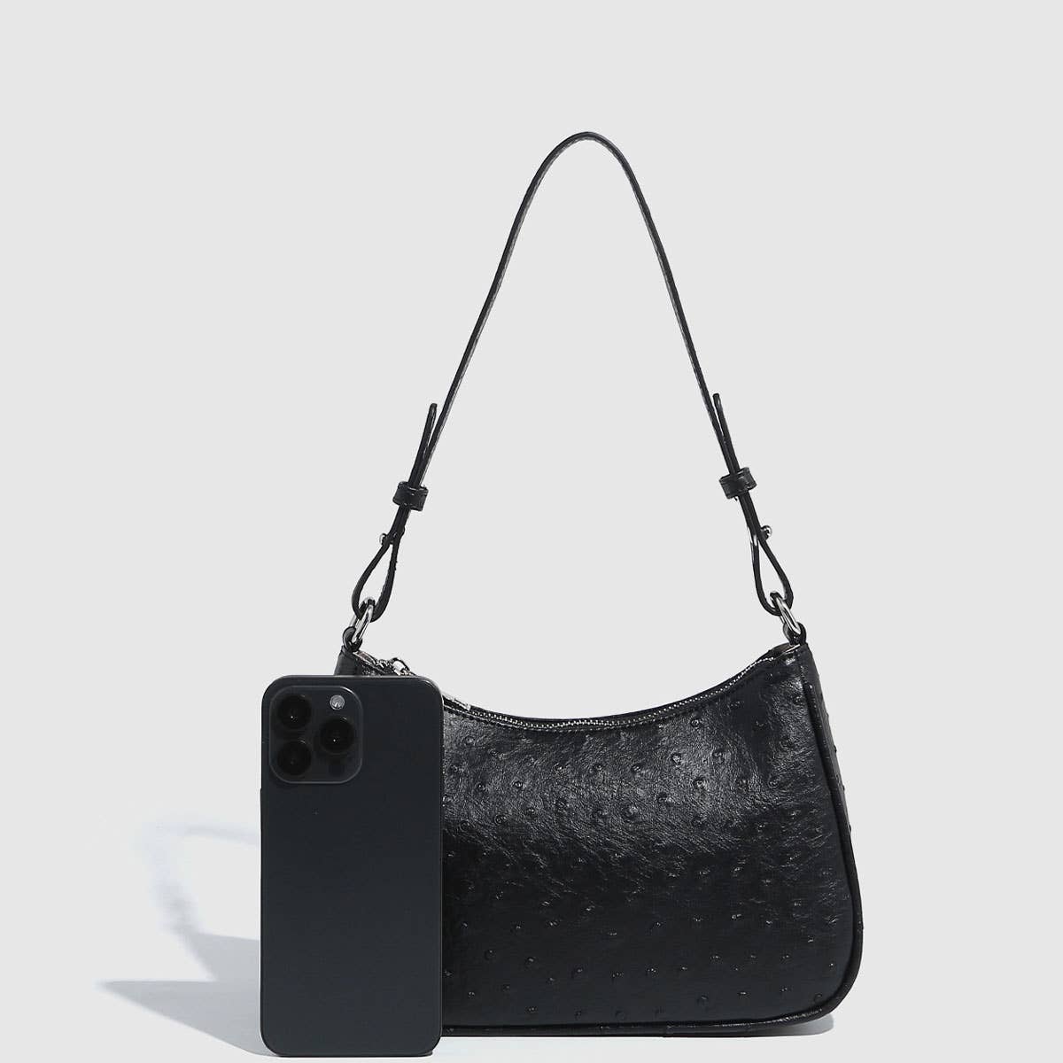 OSTRICH TEXTURE ADJUSTABLE UNDERARM HANDBAG_CWAB5692