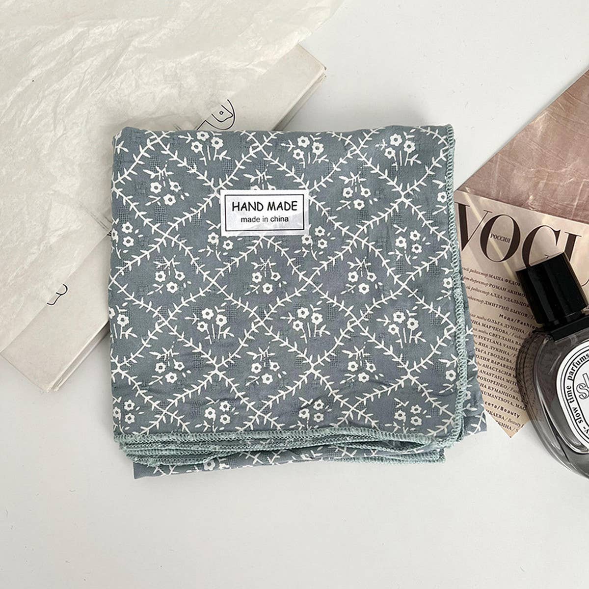 Floral Cotton Linen Square Scarf For Women_Cwasc1413