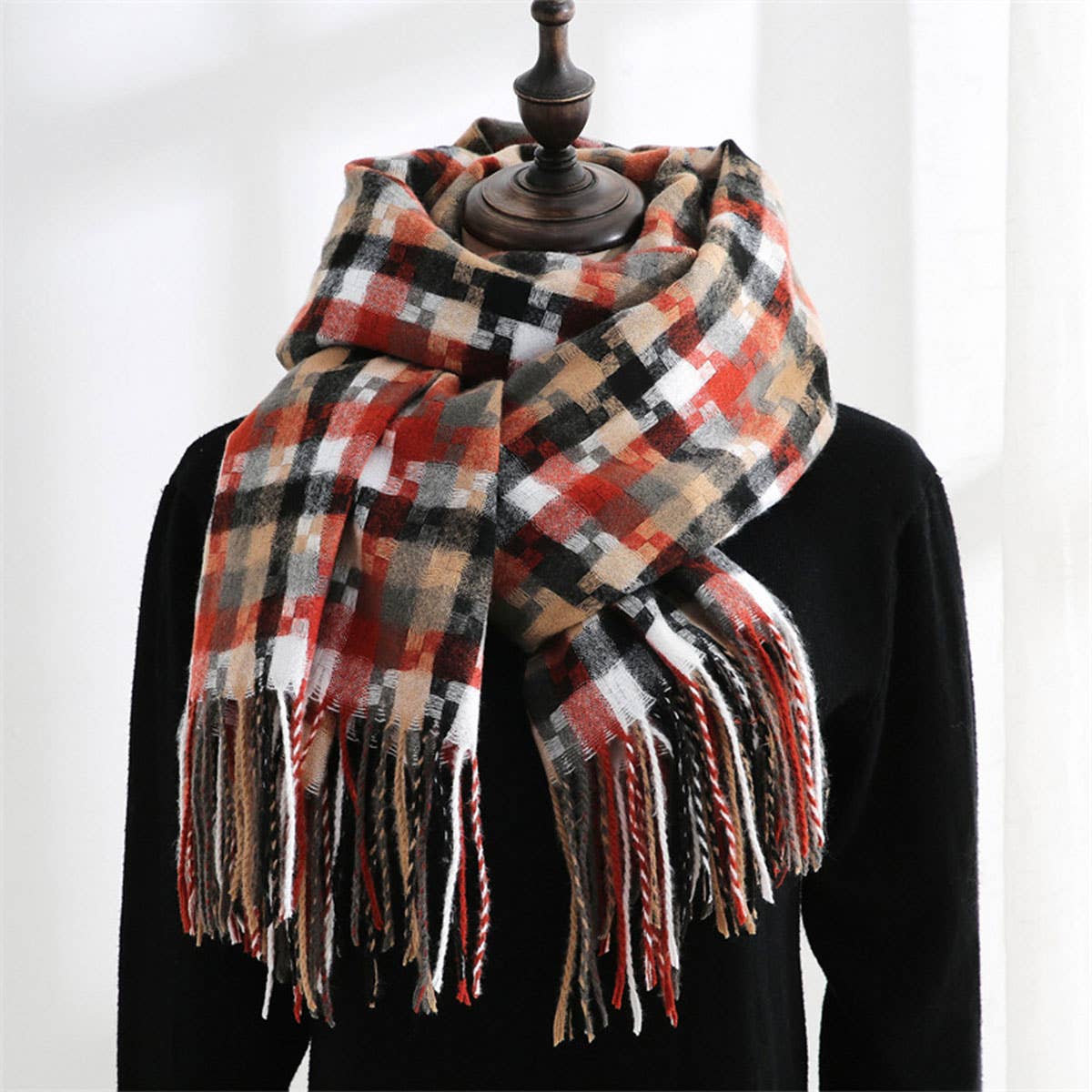 PLAID FRINGE SCARF TRENDY WINTER WRAP_CWASC0199