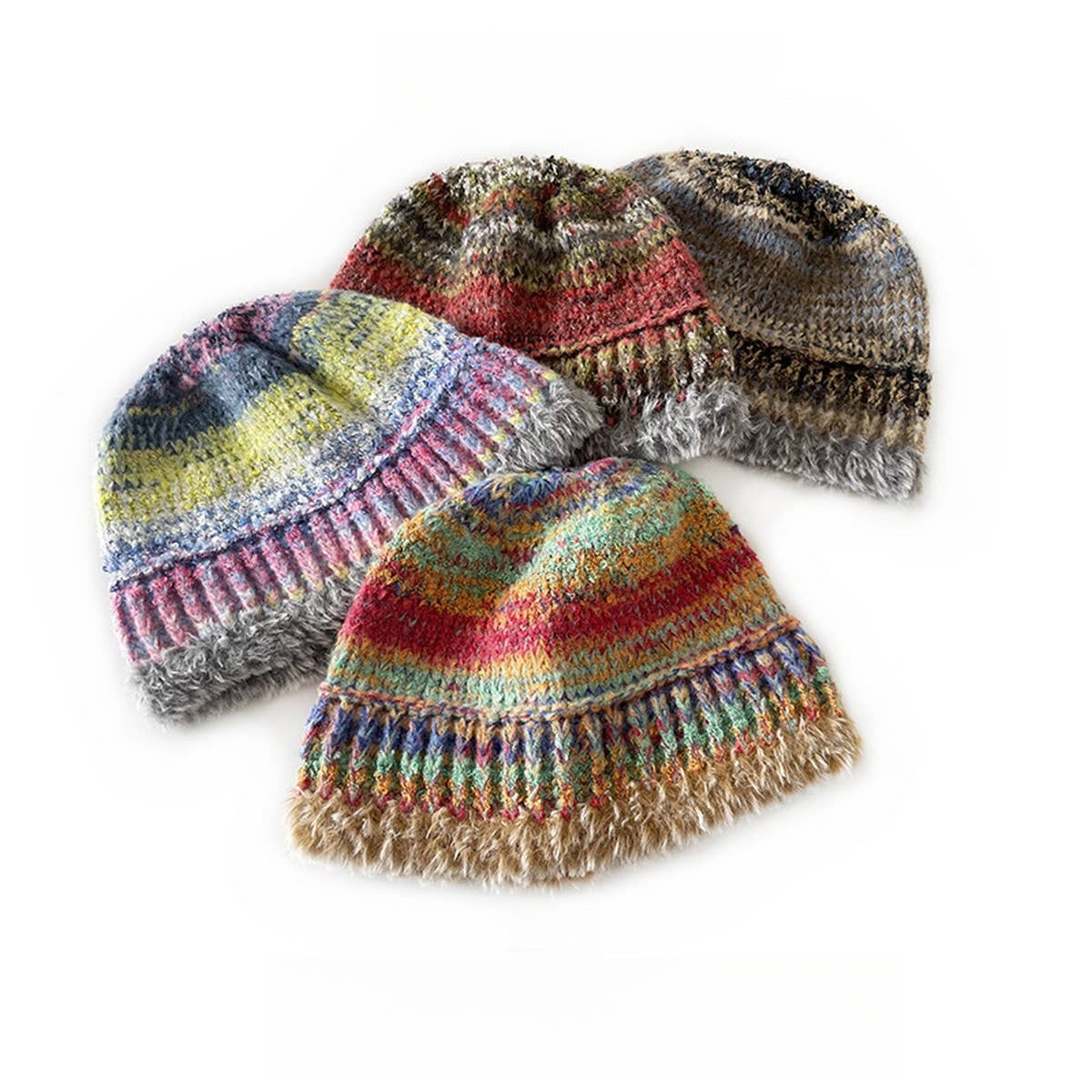 CHILDRENS KNITTED HAT COLORFUL STRIPED BUCKET HAT_CWAH2050