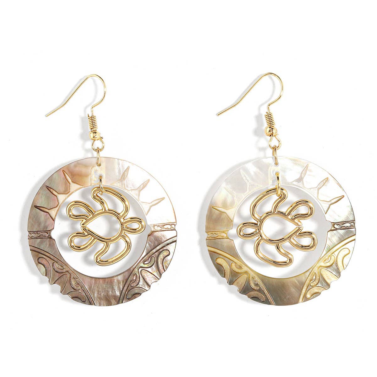 FASHION HOLLOW BLACK SHELL DISC CARVED EARRING_CWMM4367