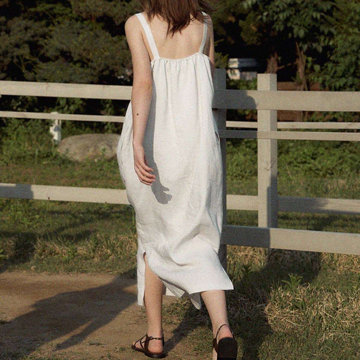 Tencel Linen Skirt Loose Square Neck Dress