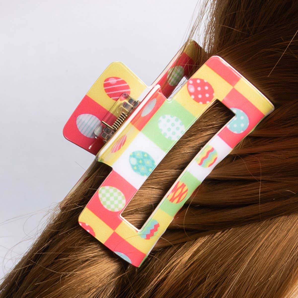 Cwaha1390_Color Matching Printed Rectangle Hair Claw Clip