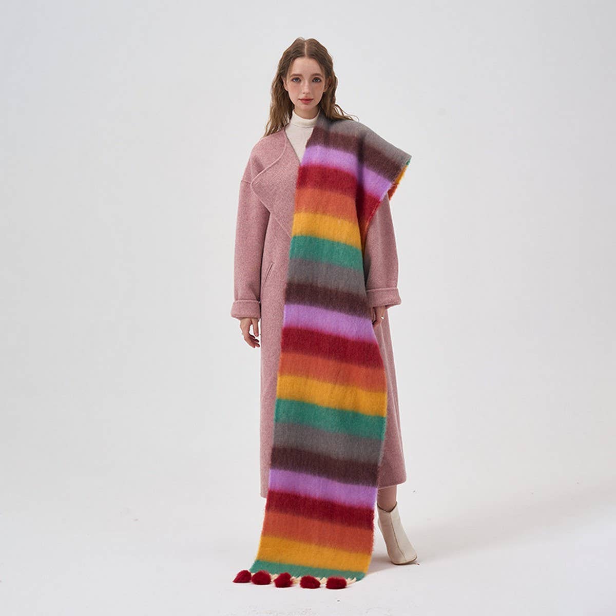 COLOR STRIPE SCARF WARM WINTER COUPLE WRAP_CWASC2302