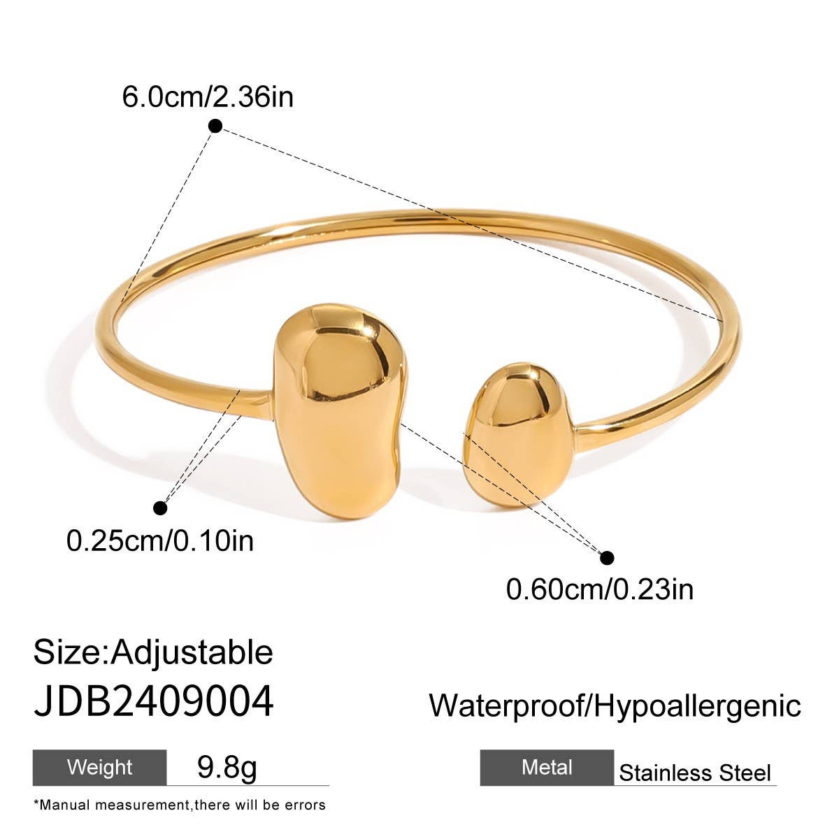 Waterdrop Cuff Bracelet Stud Earrings Set