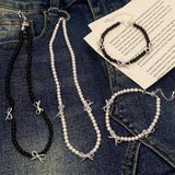 HIGH END RETRO PEARL BOW NECKLACE BRACELET SET_CWAJE3060