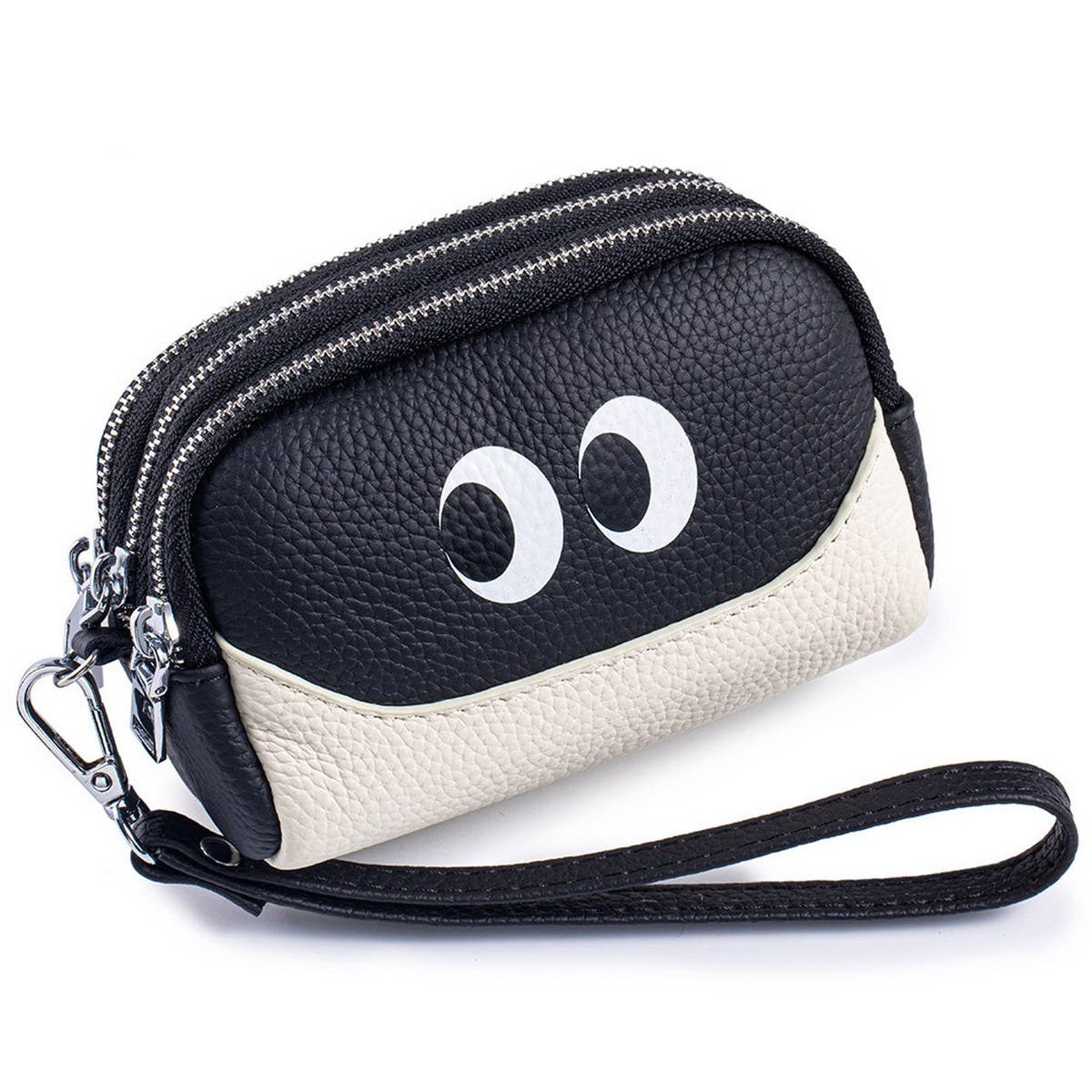 CUTE MINI LEATHER WRISTLET TRIPLE ZIPPER POUCH_CUAB00380