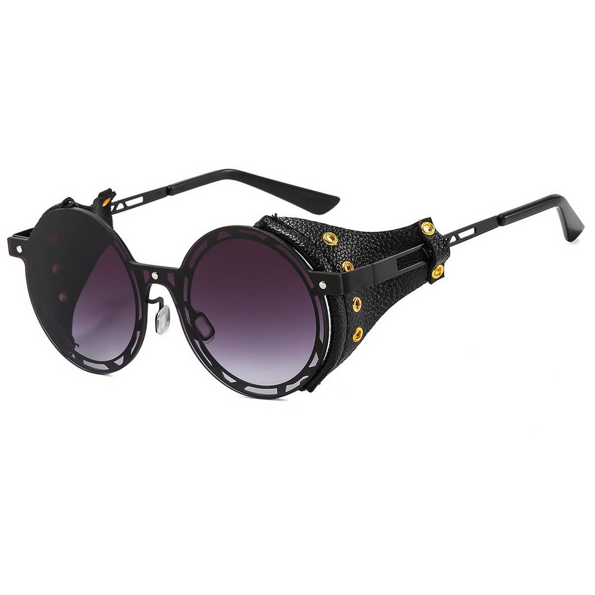 PUNK ROUND METAL SUNGLASSES WITH PU LEATHER_CWASG1152
