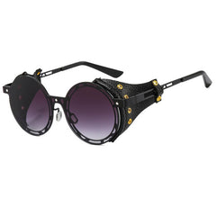 PUNK ROUND METAL SUNGLASSES WITH PU LEATHER_CWASG1152