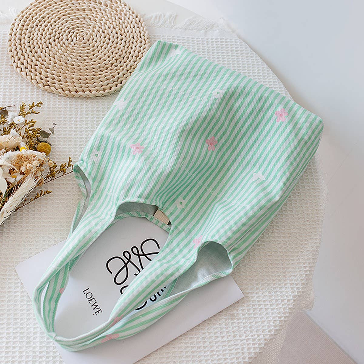 NEW LARGE STRIPED CANVAS TOTE BAG FOR WOMEN_CWAB5640