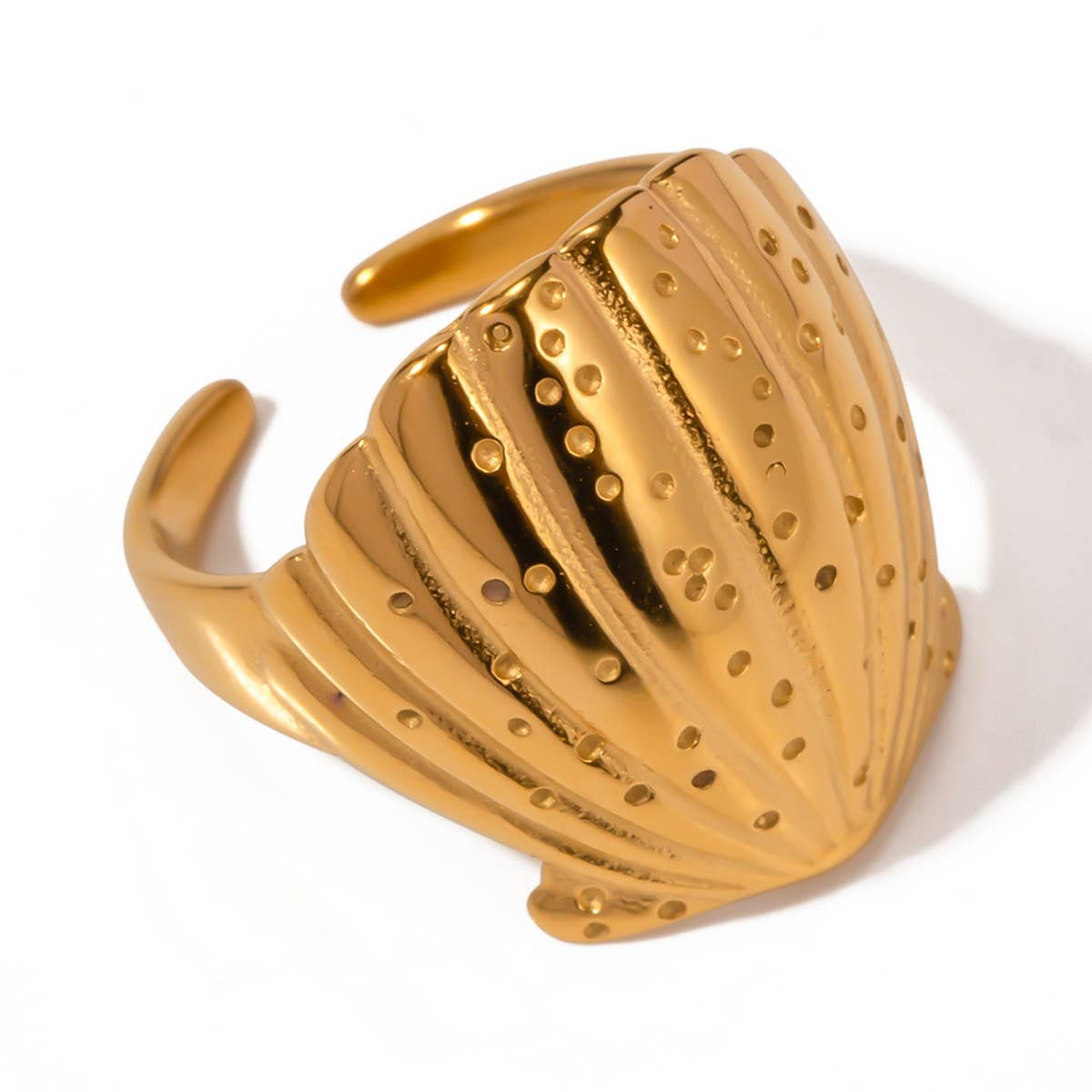 GOLD PLATED STAINLESS STEEL SHELL RINGS_CWAJE1243
