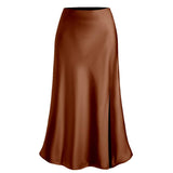 SATIN SKIRT HIGH WAIST ELASTIC SLANTED LONG SKIRT_CWBSS0387