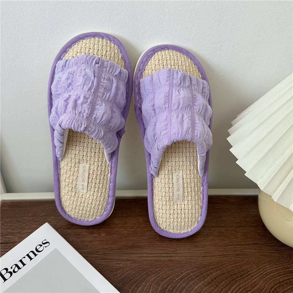 CLOUD PLEATED BUBBLE COTTON LINEN HOME SLIPPERS_CWMM2981