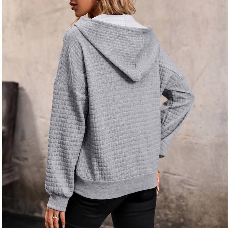 Waffle Long-Sleeved Loose Casual Pullover Hoodie