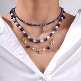 Unique Natural Stone Pearl Necklace Set With Lapis_Cwmm7546