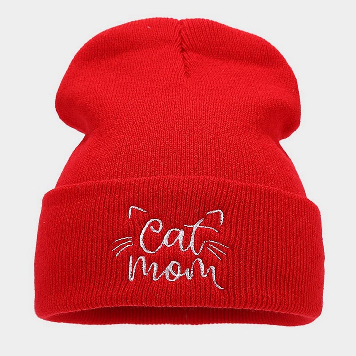 CAT MOM EMBROIDERY SIMPLE PILE HAT KNITTED HAT_CWAH2069