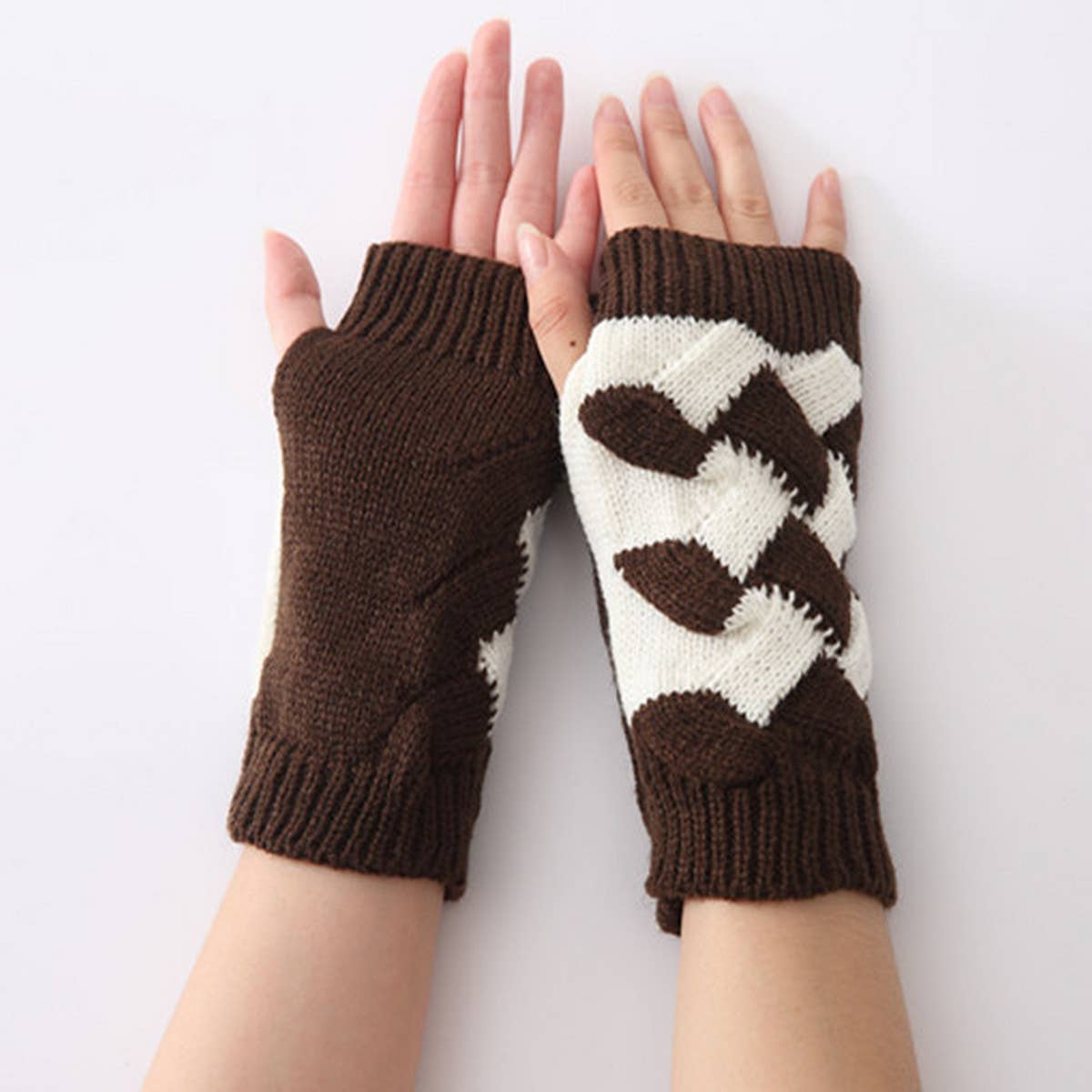 Braided Colorblock Fingerless Gloves_Cwag0114
