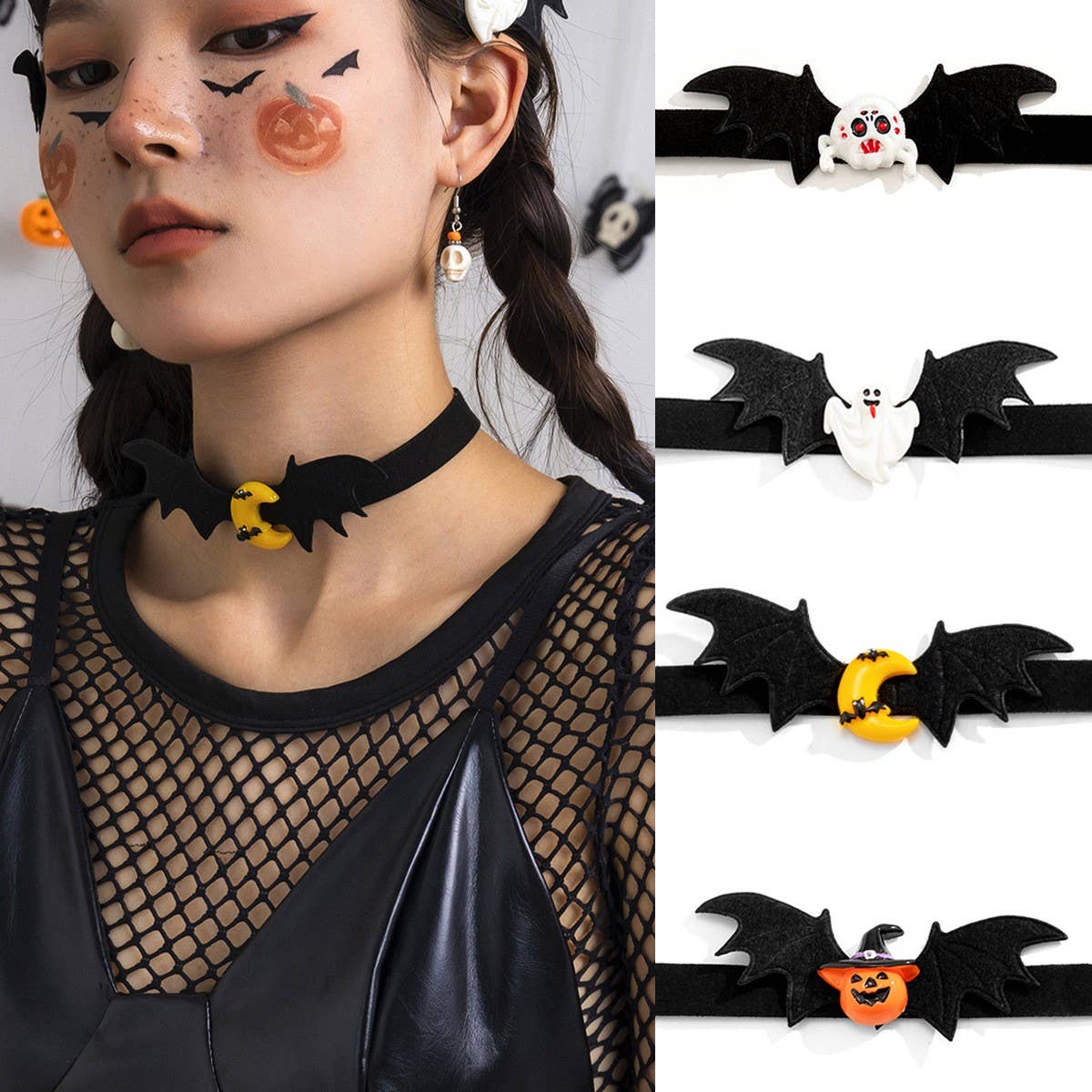 SWEET COOL HALLOWEEN PUMPKIN GHOST NECKLACE_CWAJE1490