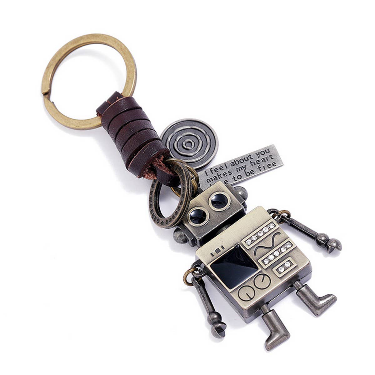 Vintage Braided Robot Cowhide Keychain_Cwmm4698