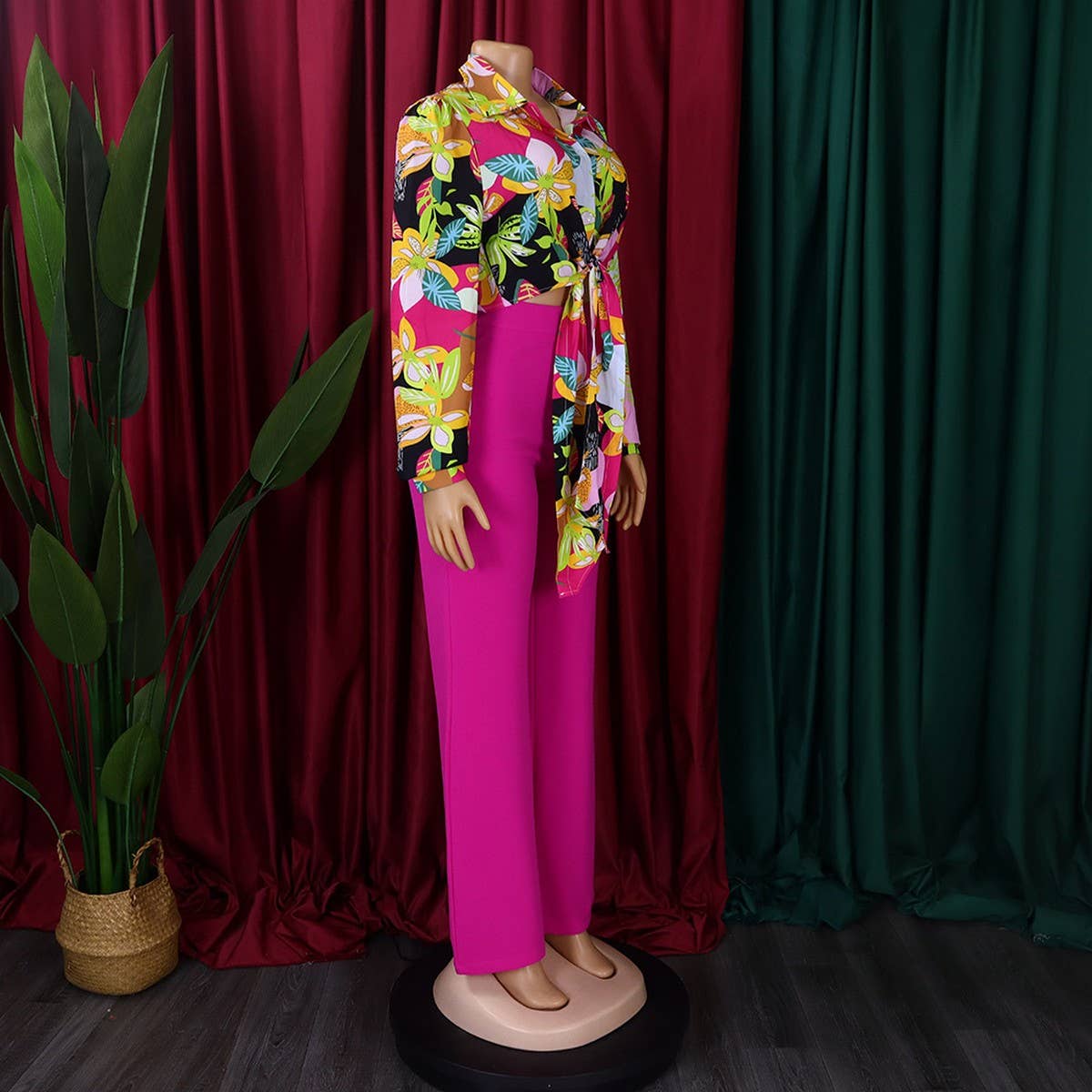 PRINTED SHIRT TOP WIDE LEG PANTS TWO PIECE SET_CWSTB1143