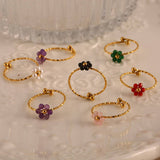 ADJUSTABLE STEEL RING WITH GEM FLOWER DESIGN_CWMM8934