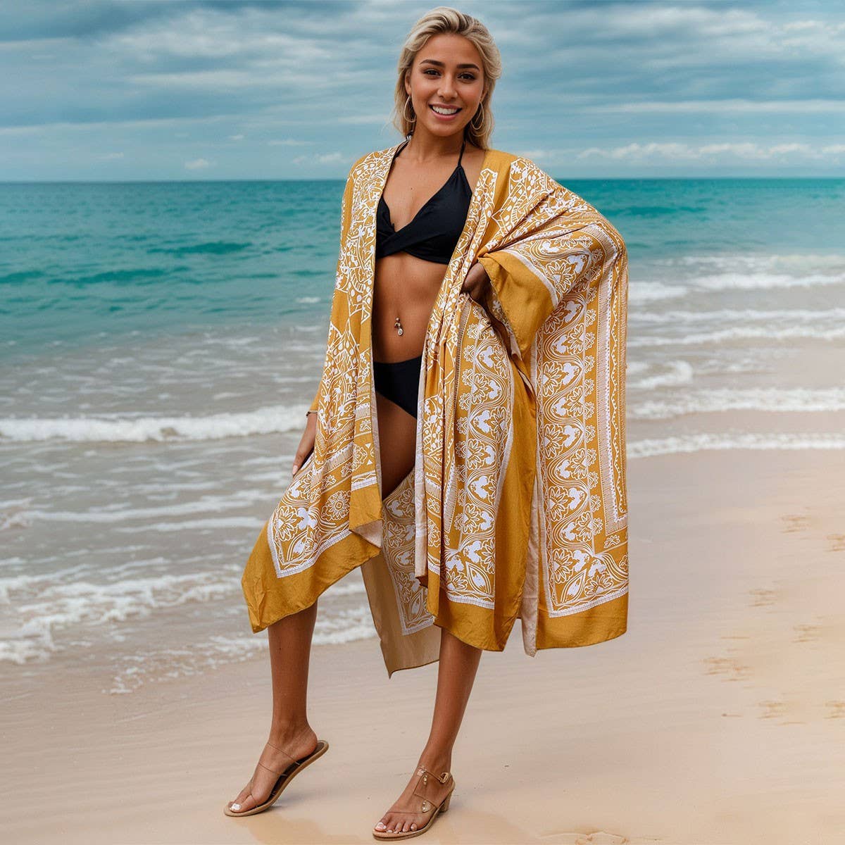 Vacation Floral Kimono Beach Coverup Bikinicardigan_Cwmm6297