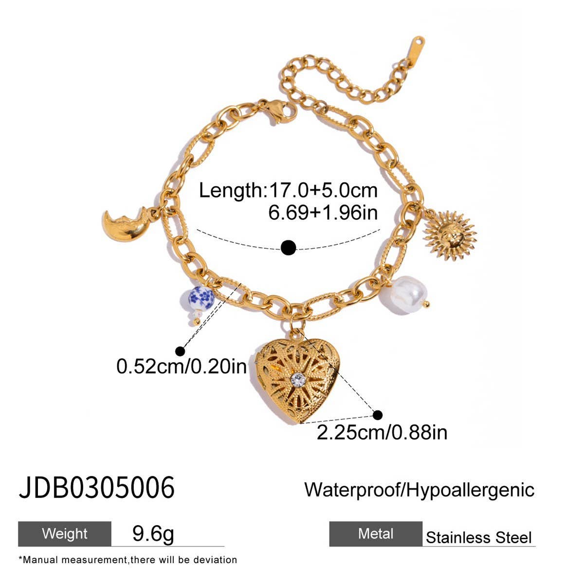 ROMANTIC PEARL CERAMIC HEART PHOTO BRACELET_CWAJE4804