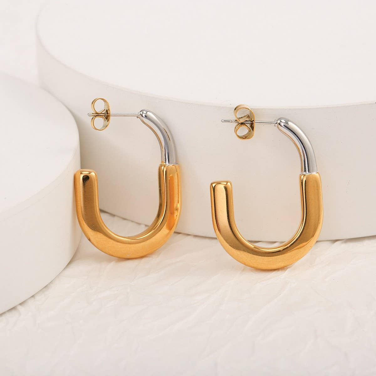 18K GOLD TWO TONE STAINLESS STEEL EARRINGS_CWMM8897