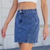 Wome Washed Denim Bodycon Skirt With Slit_Cwjsk0207