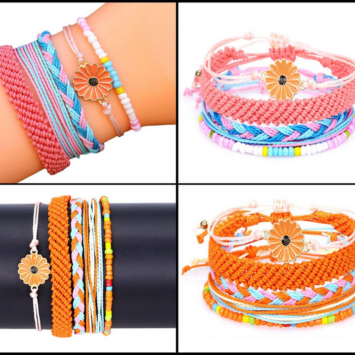 SUNFLOWER DAISY MIXED COLOR WOVEN BRACELET_CWAJE0717