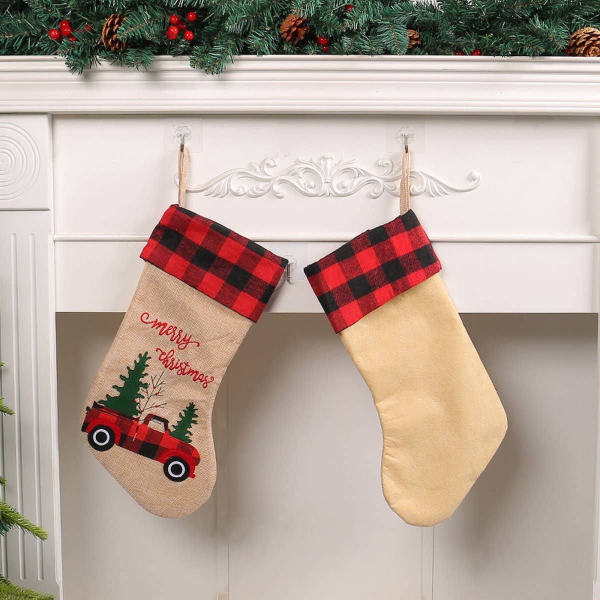 RED AND BLACK PLAID CHRISTMAS CANDY STOCKINGS_CWMS1456