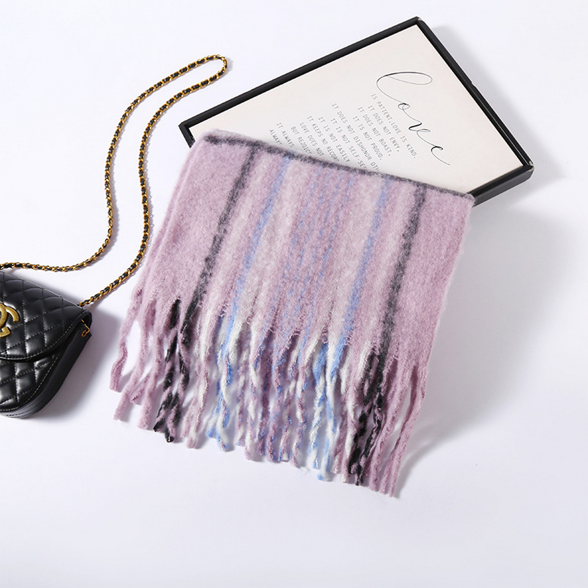 KOREAN STRIPED BRUSHED WINTER SCARF FOR WOMEN_CWASC2697